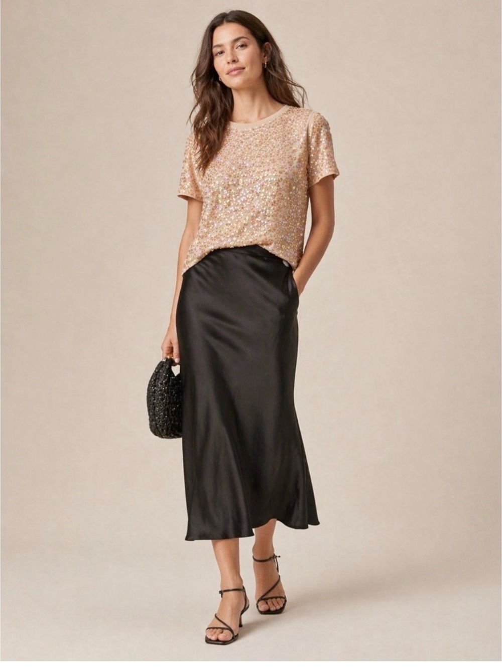 J. Crew Sequin Short Sleeve Tee in Blush Gold small
